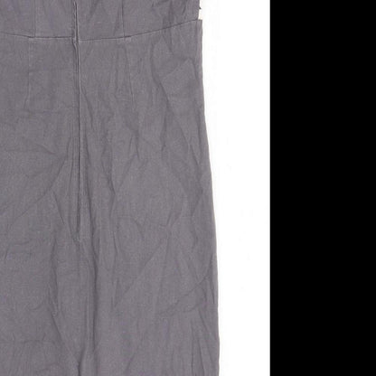 Preworn Womens Grey Floral Polyester Tank Dress Size M Square Neck Pullover