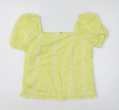 Papaya Womens Yellow Floral Cotton Basic T-Shirt Size 8 Square Neck