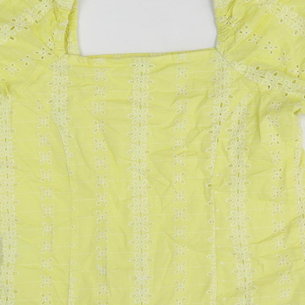 Papaya Womens Yellow Floral Cotton Basic T-Shirt Size 8 Square Neck