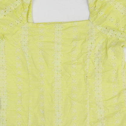 Papaya Womens Yellow Floral Cotton Basic T-Shirt Size 8 Square Neck