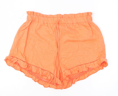 Miss Selfridge Womens Orange 100% Cotton Hot Pants Shorts Size 10 L3 in Regular Drawstring