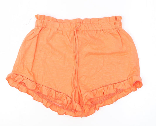 Miss Selfridge Womens Orange 100% Cotton Hot Pants Shorts Size 10 L3 in Regular Drawstring