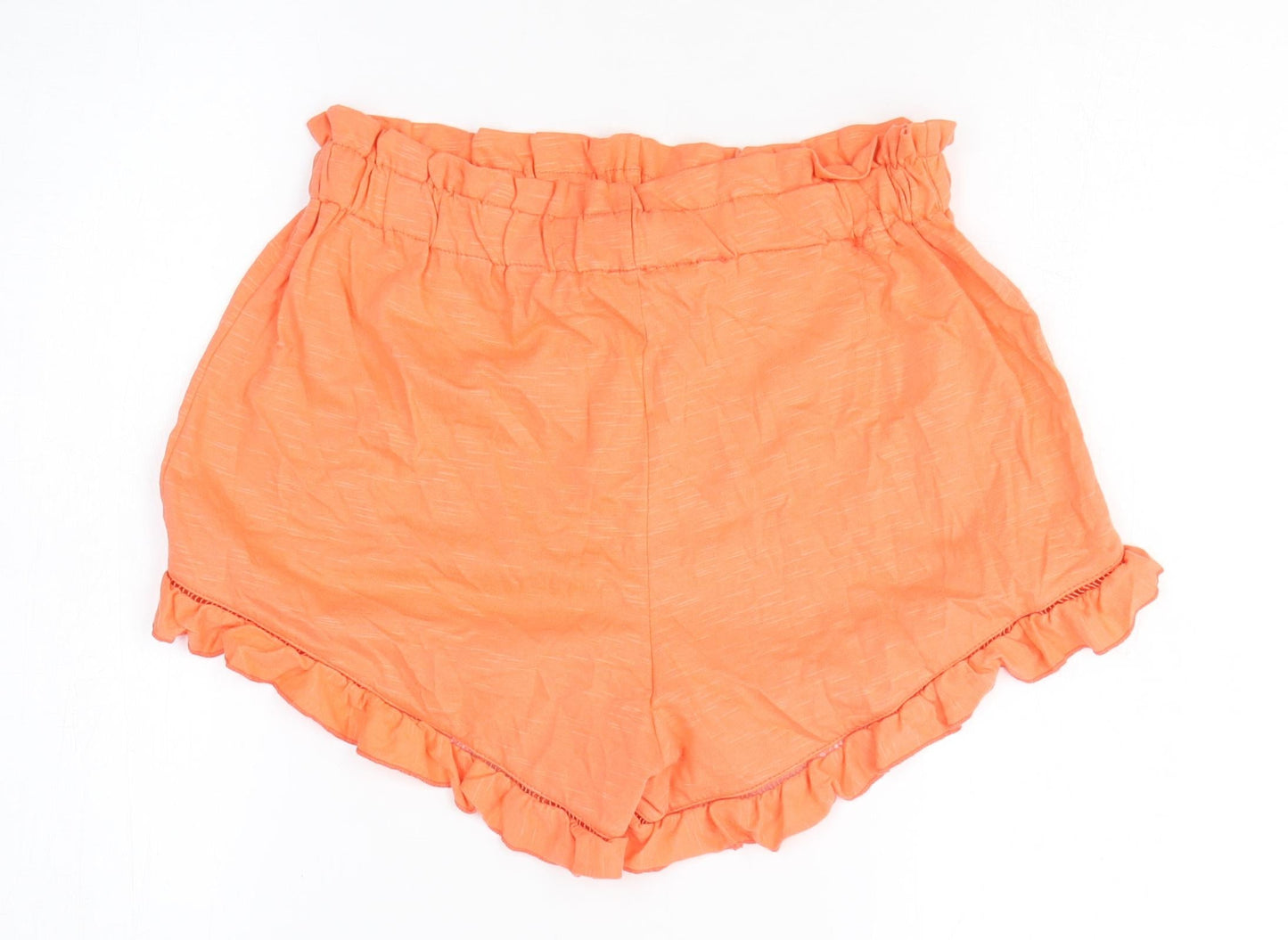 Miss Selfridge Womens Orange 100% Cotton Hot Pants Shorts Size 10 L3 in Regular Drawstring