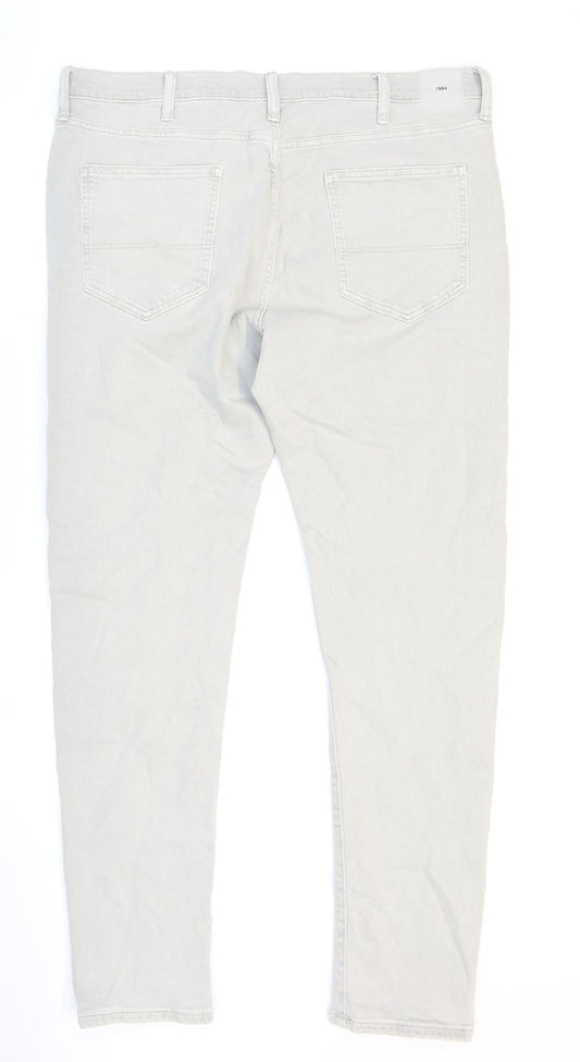 Marks and Spencer Mens Grey Cotton Skinny Jeans Size 40 in L33 in Regular Zip