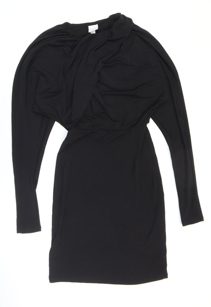 H&M Womens Black Polyester Bodycon Size XS High Neck Pullover - Knot Detail