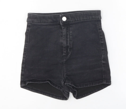 Topshop Womens Black 100% Cotton Hot Pants Shorts Size 8 L10 in Regular Zip