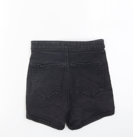 Topshop Womens Black 100% Cotton Hot Pants Shorts Size 8 L10 in Regular Zip