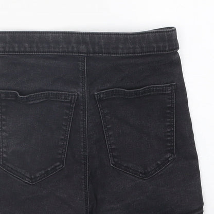 Topshop Womens Black 100% Cotton Hot Pants Shorts Size 8 L10 in Regular Zip