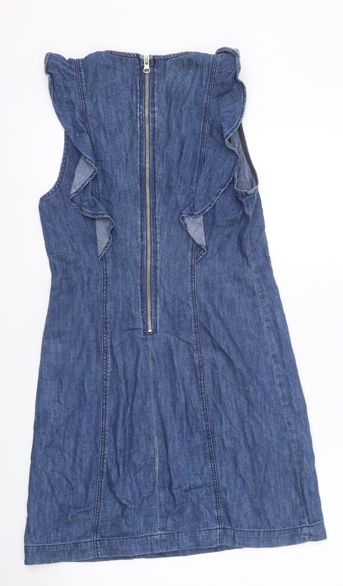 Stradivarius Womens Blue Cotton A-Line Size S Round Neck Zip