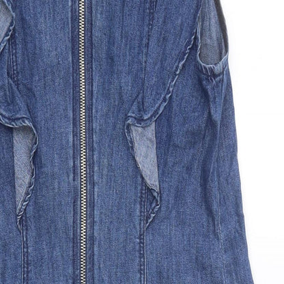 Stradivarius Womens Blue Cotton A-Line Size S Round Neck Zip