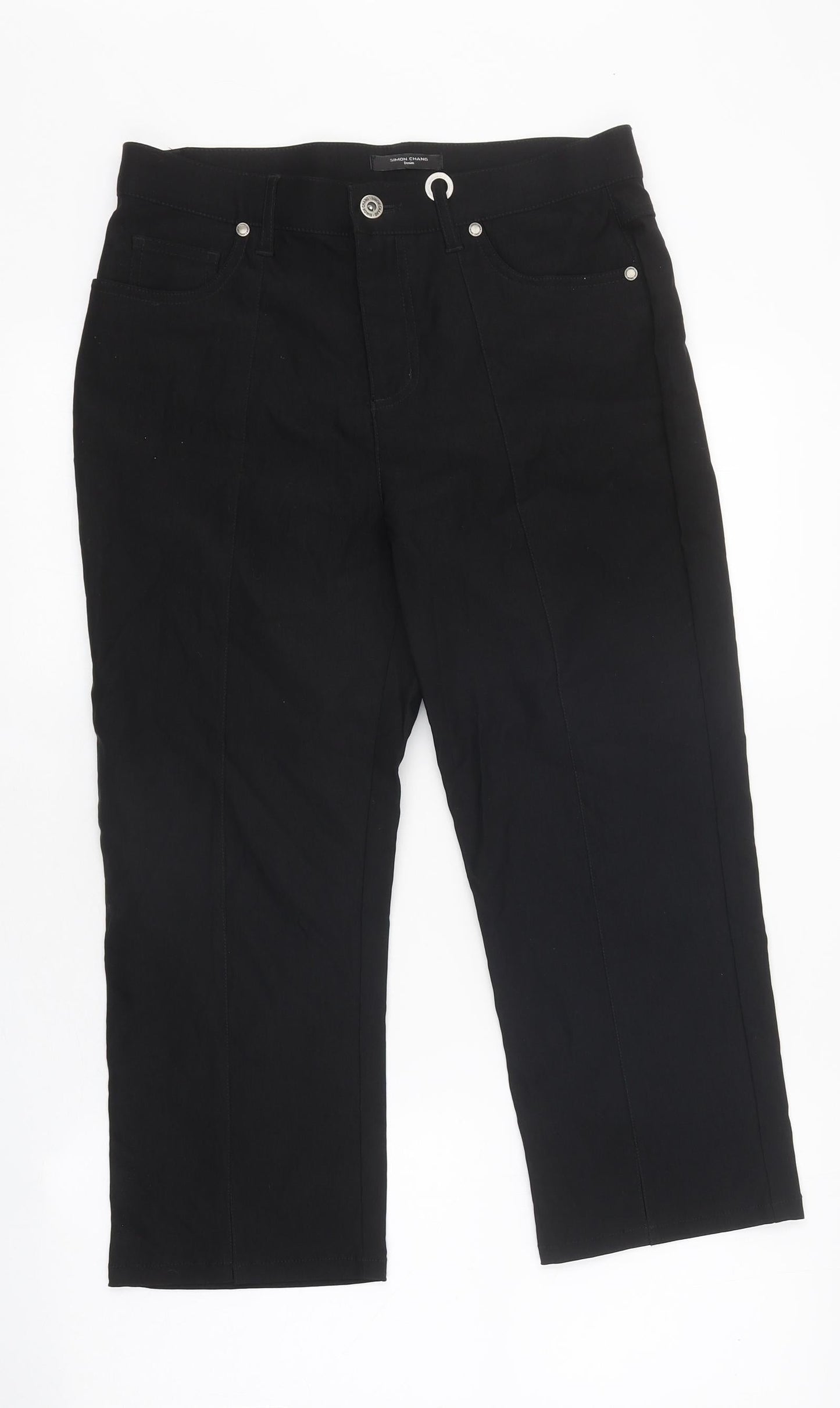 Simon Carter Womens Black 100% Cotton Cropped Jeans Size 8 L23 in Regular Zip