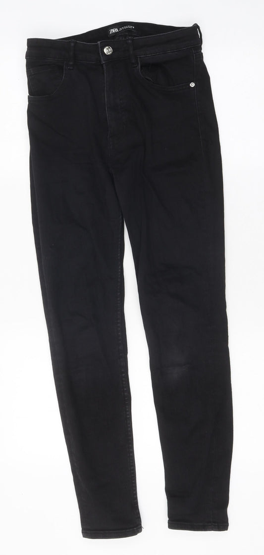 Zara Womens Black 100% Cotton Skinny Jeans Size 8 L25 in Regular Zip