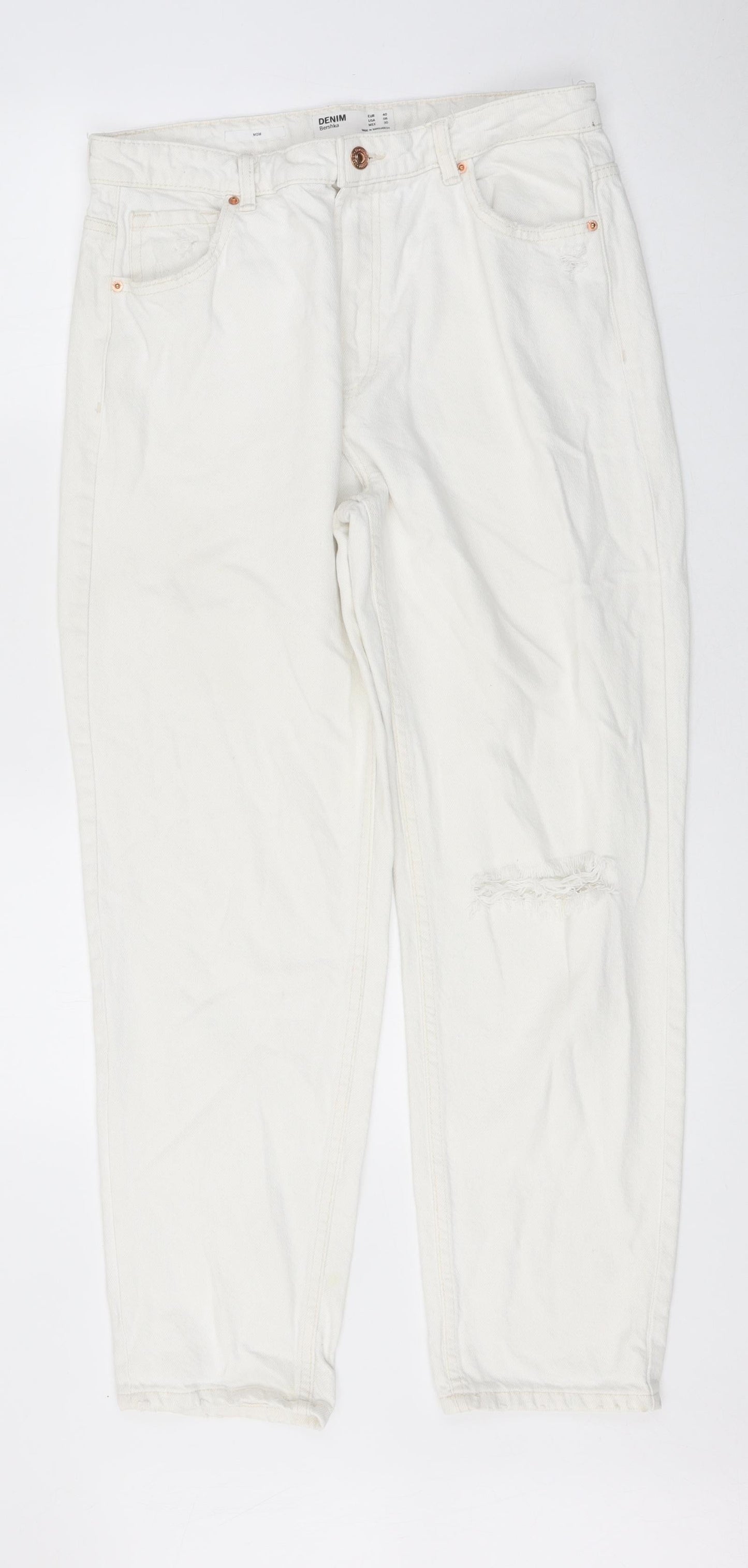 Bershka Womens White 100% Cotton Straight Jeans Size 10 L27 in Regular Zip
