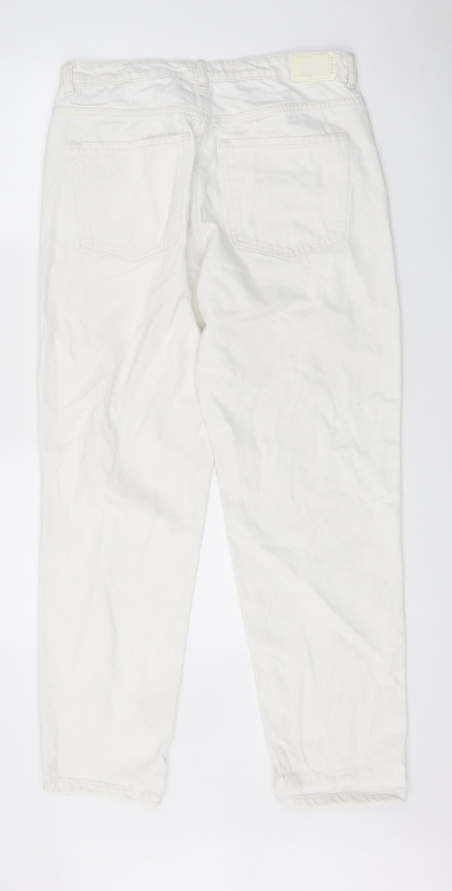 Bershka Womens White 100% Cotton Straight Jeans Size 10 L27 in Regular Zip