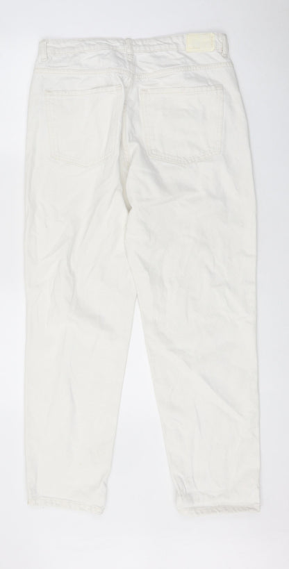 Bershka Womens White 100% Cotton Straight Jeans Size 10 L27 in Regular Zip