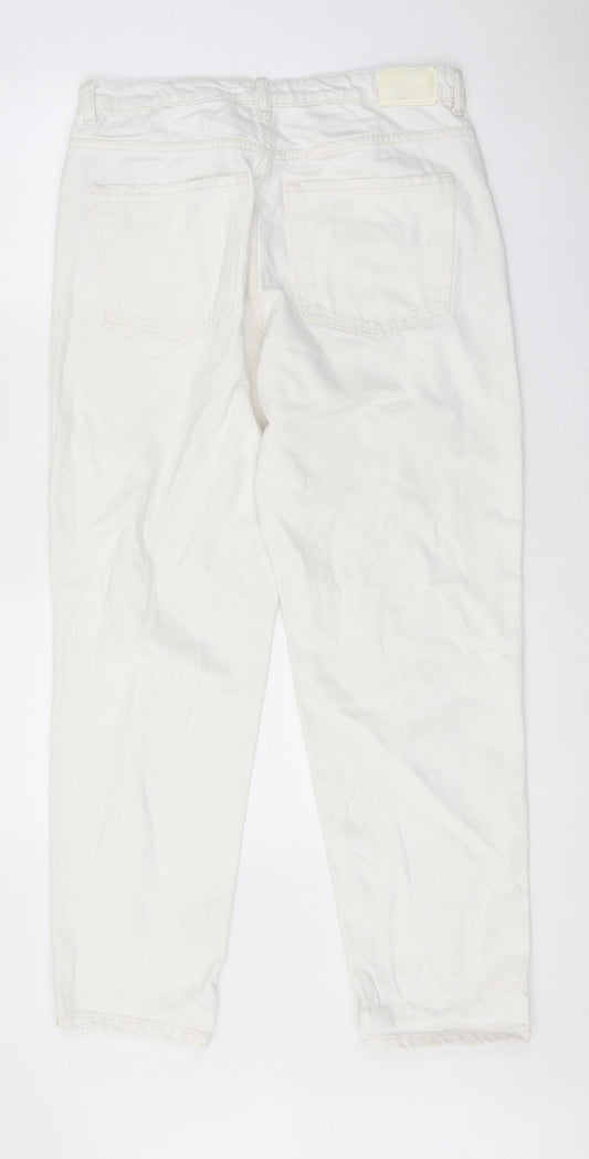 Bershka Womens White 100% Cotton Straight Jeans Size 10 L27 in Regular Zip