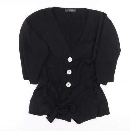 Primark Womens Black Polyester Basic Button-Up Size 8 V-Neck