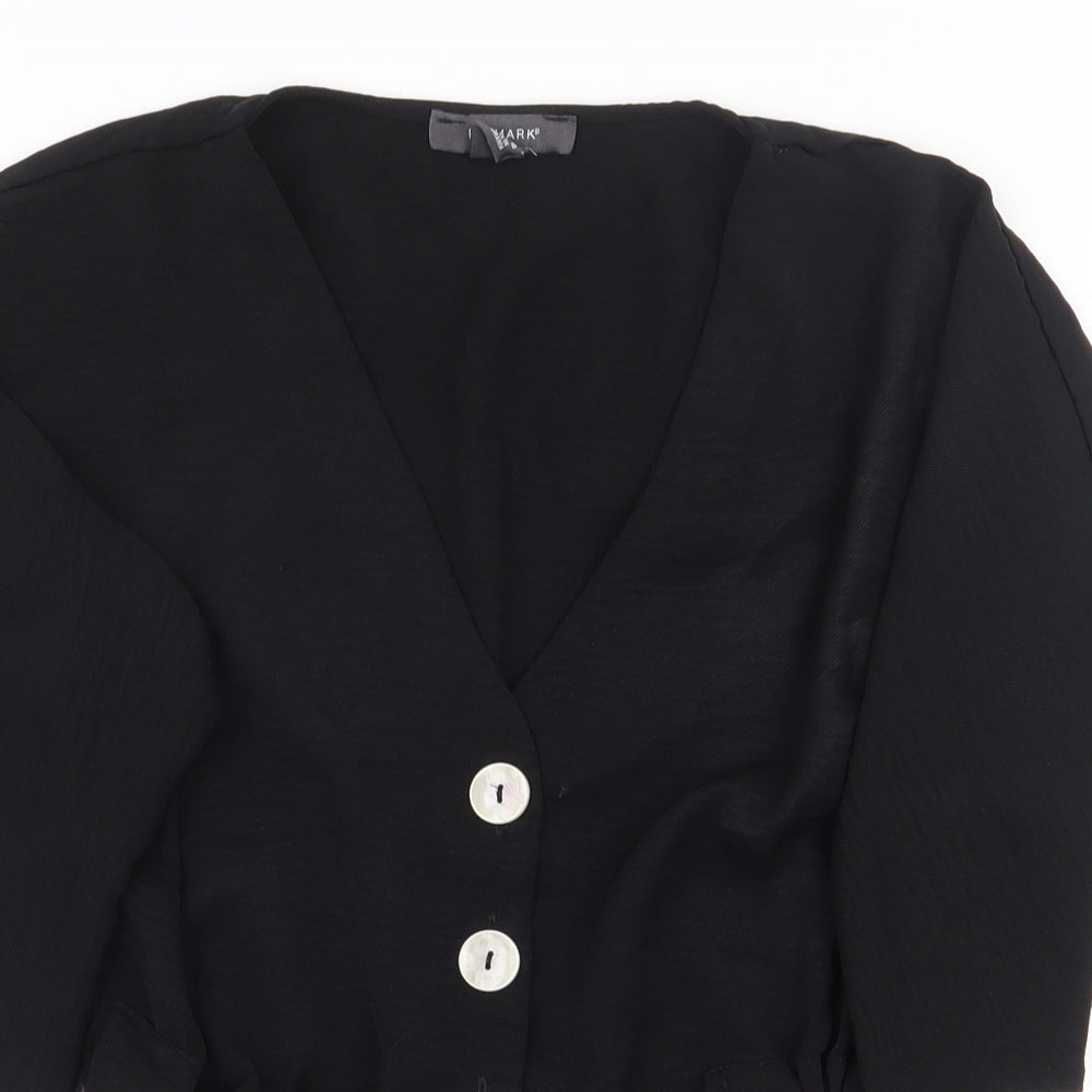 Primark Womens Black Polyester Basic Button-Up Size 8 V-Neck
