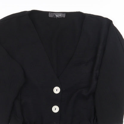 Primark Womens Black Polyester Basic Button-Up Size 8 V-Neck