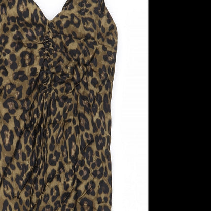 Zara Womens Beige Animal Print Viscose Mini Size XS V-Neck Pullover