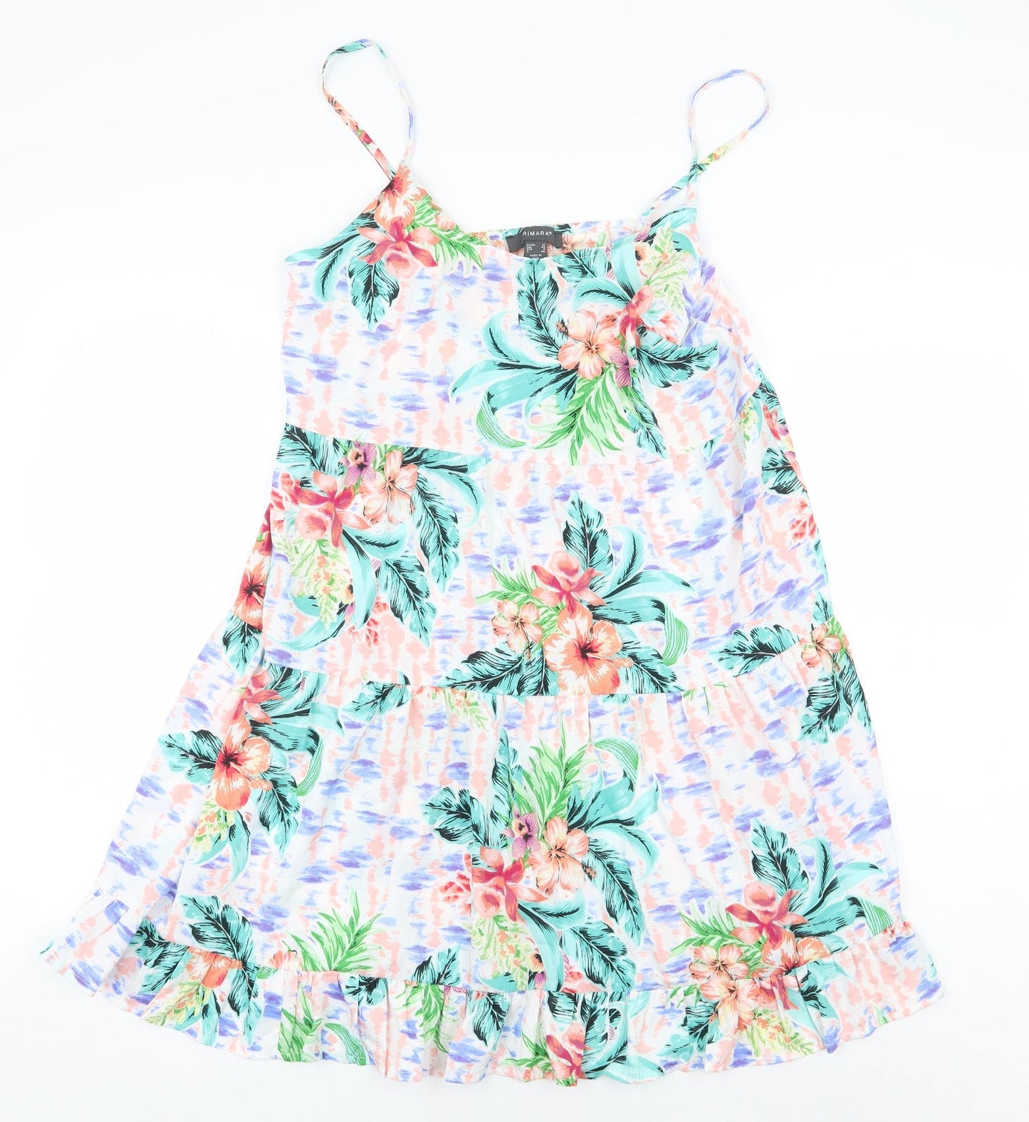 Primark Womens White Floral Polyester A-Line Size 12 V-Neck Pullover