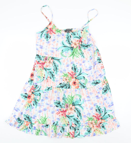 Primark Womens White Floral Polyester A-Line Size 12 V-Neck Pullover