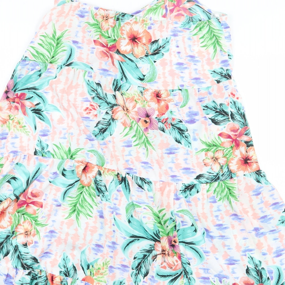 Primark Womens White Floral Polyester A-Line Size 12 V-Neck Pullover