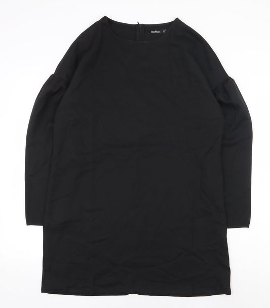 Boohoo Womens Black Polyester A-Line Size 12 Boat Neck Zip