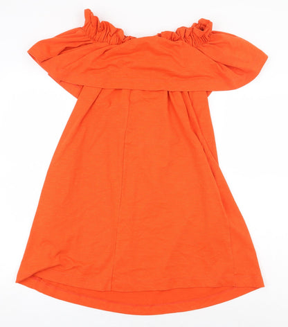 H&M Womens Orange Cotton Mini Size S Off the Shoulder Pullover