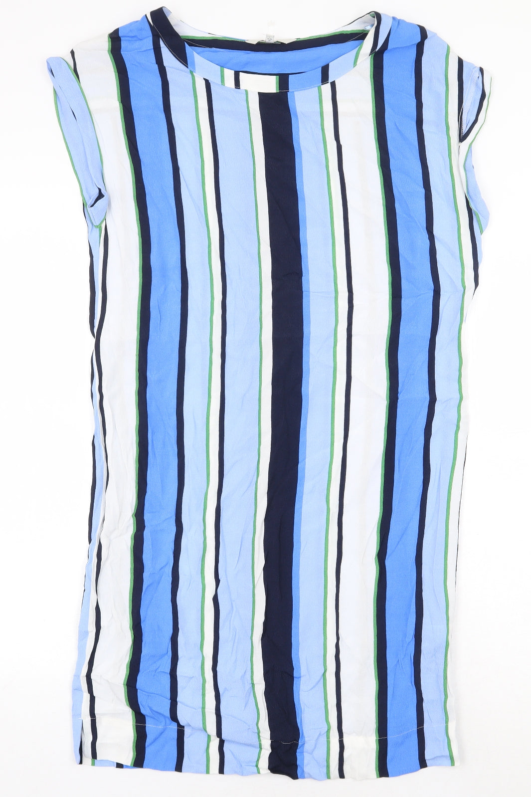 NEXT Womens Blue Striped Viscose Sheath Size 8 Boat Neck Pullover