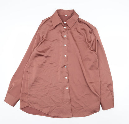 SheIn Womens Brown Polyester Basic Button-Up Size M Collared