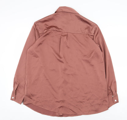 SheIn Womens Brown Polyester Basic Button-Up Size M Collared