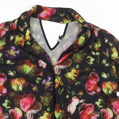 Julien Macdonald Womens Multicoloured Floral Polyester Basic Button-Up Size 14 Collared