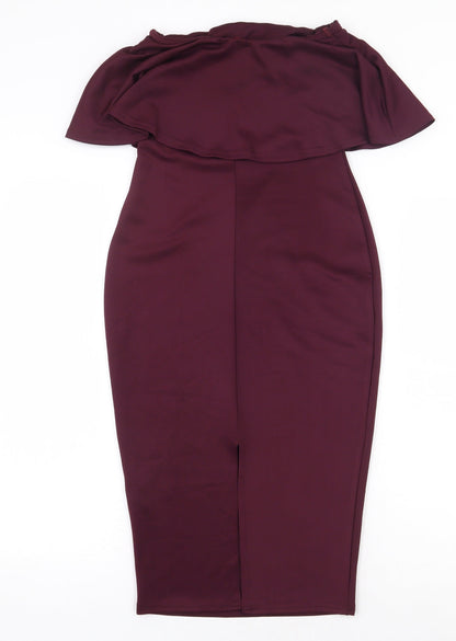 Boohoo Womens Purple Polyester Pencil Dress Size 6 Off the Shoulder Pullover