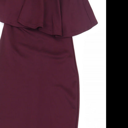 Boohoo Womens Purple Polyester Pencil Dress Size 6 Off the Shoulder Pullover
