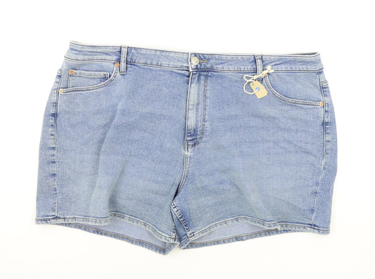 Marks and Spencer Womens Blue Cotton Mom Shorts Size 24 L5 in Regular Zip