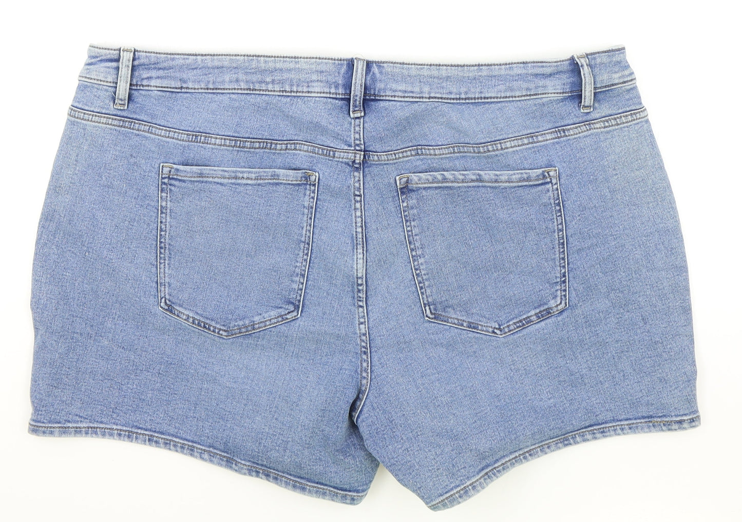 Marks and Spencer Womens Blue Cotton Mom Shorts Size 24 L5 in Regular Zip