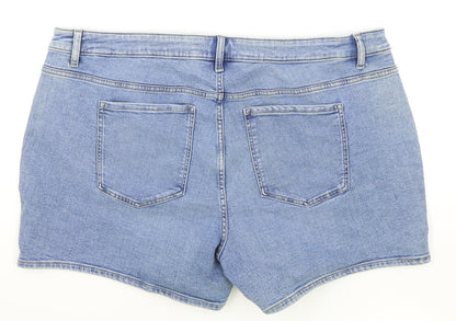 Marks and Spencer Womens Blue Cotton Mom Shorts Size 24 L5 in Regular Zip