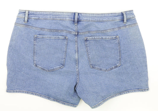 Marks and Spencer Womens Blue Cotton Mom Shorts Size 24 L5 in Regular Zip