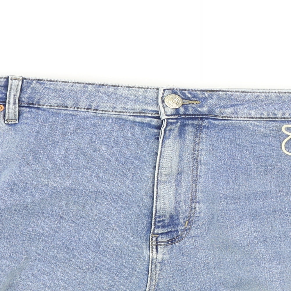 Marks and Spencer Womens Blue Cotton Mom Shorts Size 24 L5 in Regular Zip