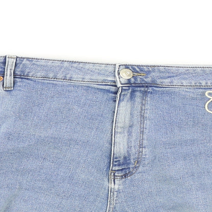 Marks and Spencer Womens Blue Cotton Mom Shorts Size 24 L5 in Regular Zip