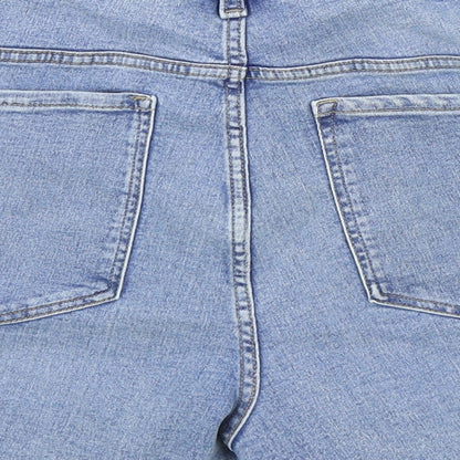 Marks and Spencer Womens Blue Cotton Mom Shorts Size 24 L5 in Regular Zip