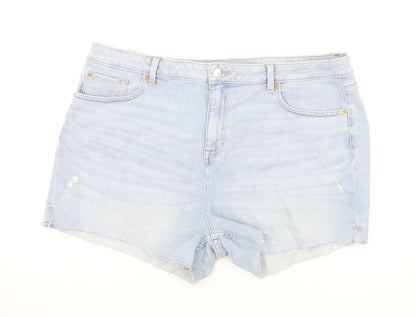 Marks and Spencer Womens Blue Cotton Mom Shorts Size 22 Regular Zip - Inside leg less than 3 inches.