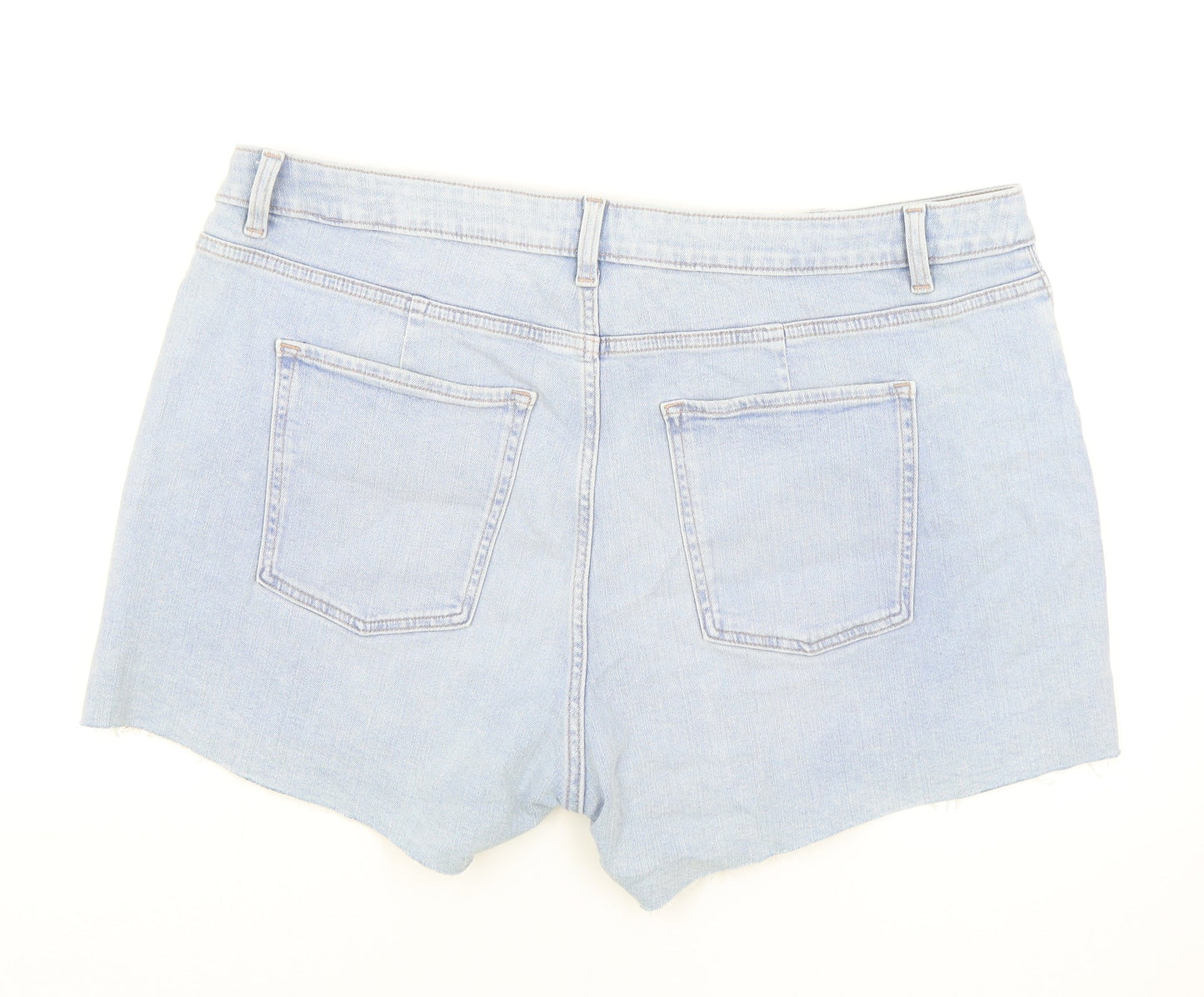 Marks and Spencer Womens Blue Cotton Mom Shorts Size 22 Regular Zip - Inside leg less than 3 inches.