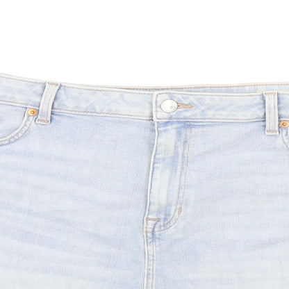 Marks and Spencer Womens Blue Cotton Mom Shorts Size 22 Regular Zip - Inside leg less than 3 inches.