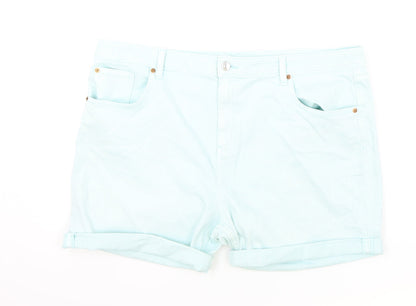 Marks and Spencer Womens Green Cotton Boyfriend Shorts Size 22 L5 in Regular Zip - Peppermint Green