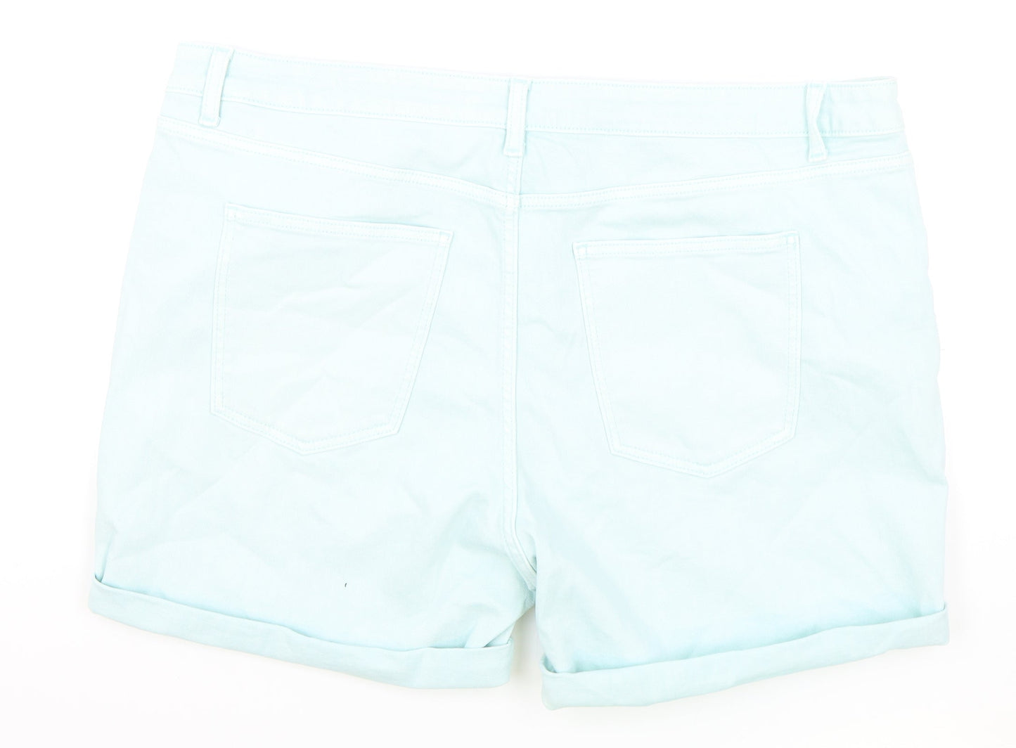 Marks and Spencer Womens Green Cotton Boyfriend Shorts Size 22 L5 in Regular Zip - Peppermint Green