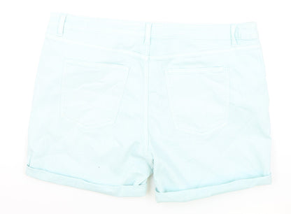 Marks and Spencer Womens Green Cotton Boyfriend Shorts Size 22 L5 in Regular Zip - Peppermint Green