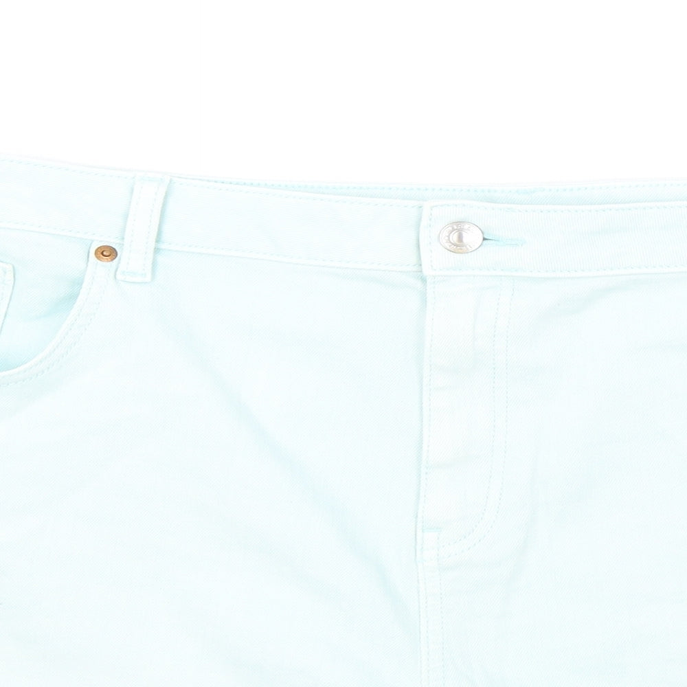 Marks and Spencer Womens Green Cotton Boyfriend Shorts Size 22 L5 in Regular Zip - Peppermint Green