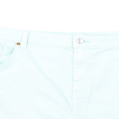 Marks and Spencer Womens Green Cotton Boyfriend Shorts Size 22 L5 in Regular Zip - Peppermint Green